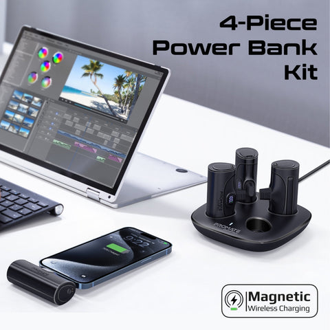 Ultra-Compact 4-Piece Fast Charging Power Bank Kit with In-Built USB-C and Lightning Connectors