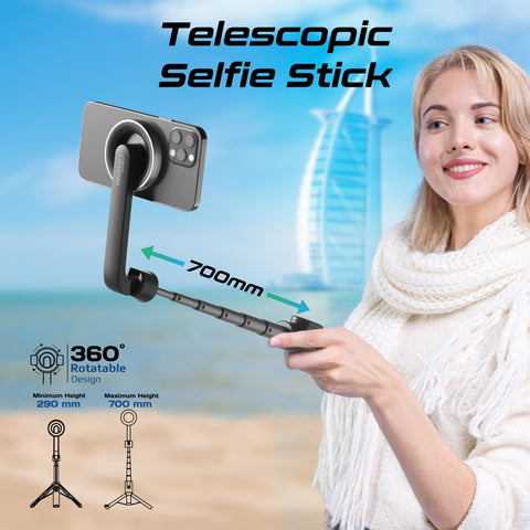 MagSafe Compatible Foldable Selfie Stick with BT Remote Control