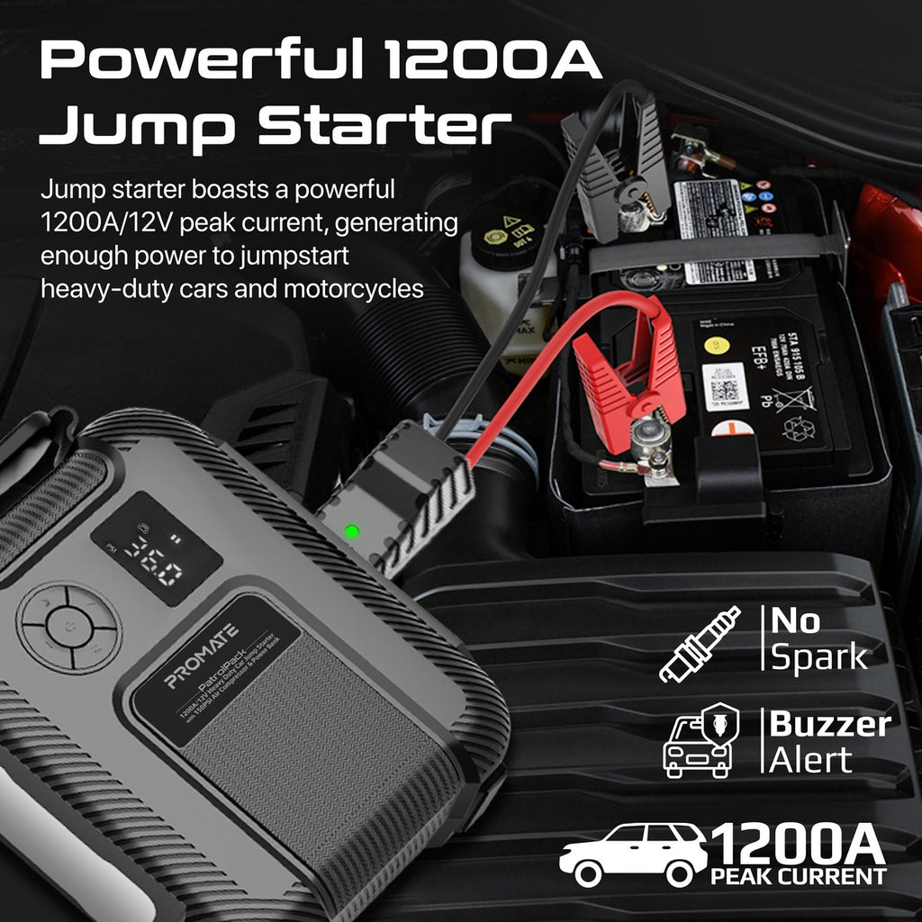 1600 Amp Jump Starter with Air Compressor, acetek Car Battery Charger 260  PSI Tire Inflator, 20000mAh 12V Auto Lead-Acid Battery Booster Up to 6L Gas