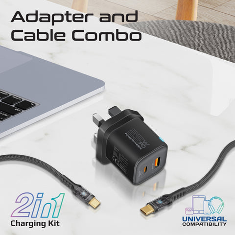 25W Dual Port Adapter Combo with 60W Fast Charging USB-C Cable