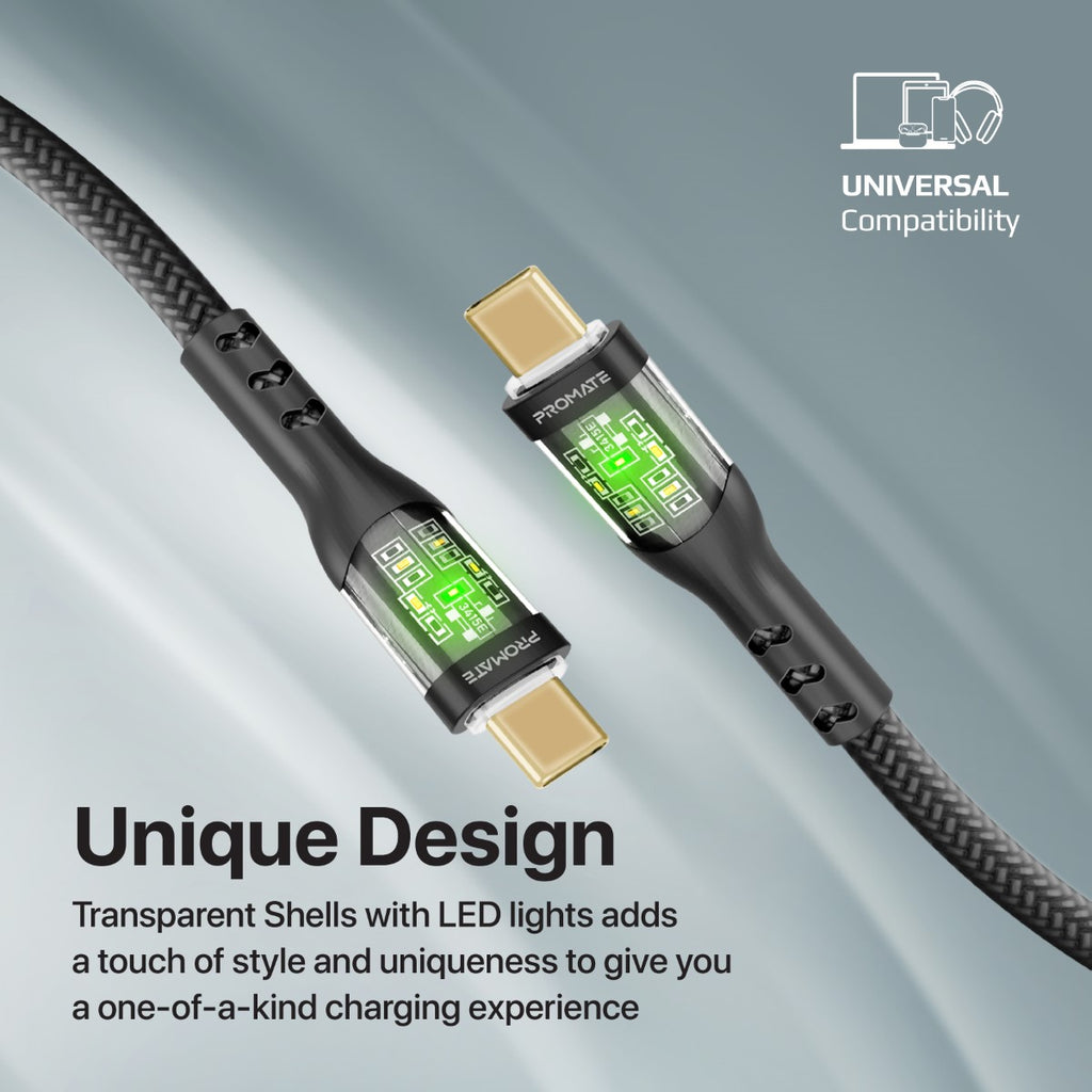 Câble USB-C / USB-C Nylon Tressé 60W RAMPOW RAD-10 Gris/Noir - 2M - Pack de
