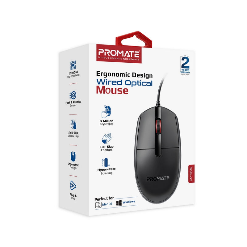 Ergonomic Design Wired Optical Mouse – Promate Technologies