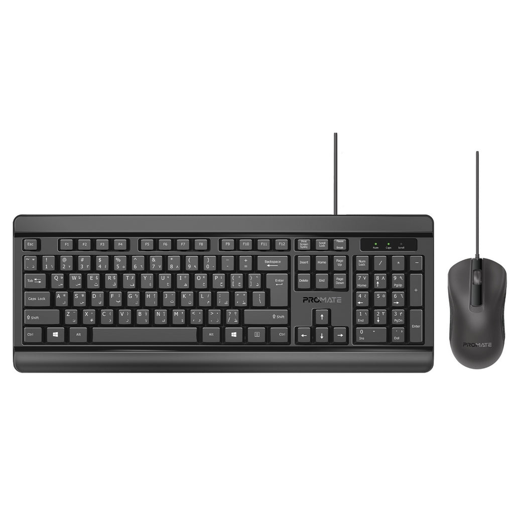 Quiet Keys Wired Keyboard and 1200 DPI Mouse – Promate Technologies
