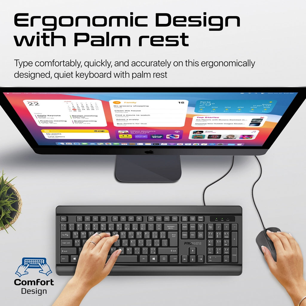 Quiet Keys Wired Keyboard and 1200 DPI Mouse – Promate Technologies