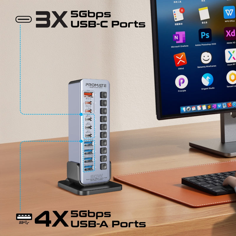 Fast Charge Multi-port USB-C Tower Hub with 5Gbps Data Transfer ...