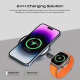 2-in-1 Transparent 15W MagSafe Compatible Charger with 3W Foldable Apple Watch Charger