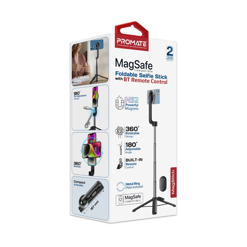 MagSafe Compatible Foldable Selfie Stick with BT Remote Control