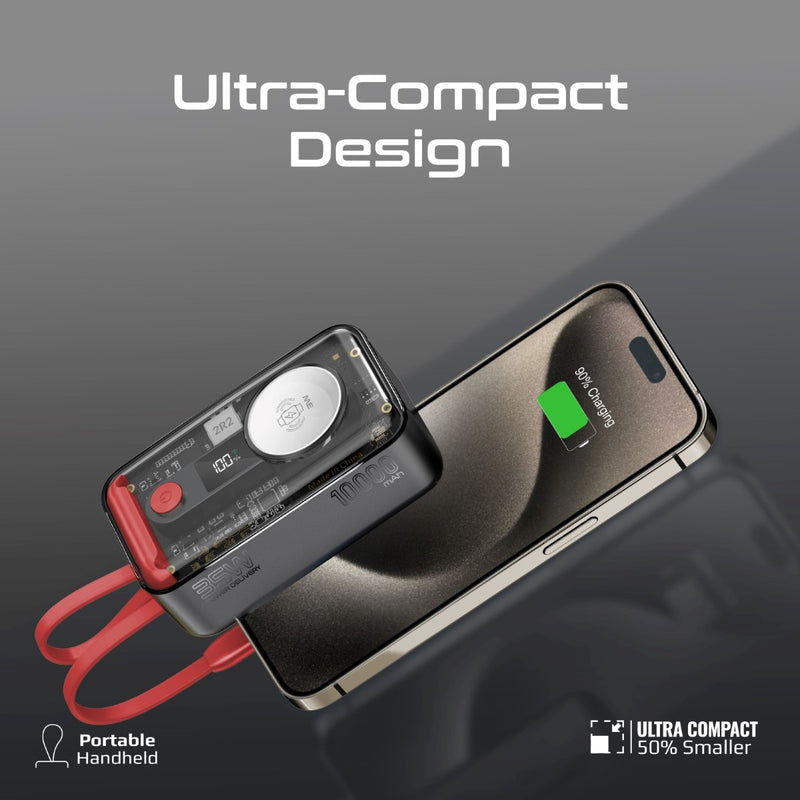 35W Transparent Smartphone and Apple Watch Charging Power Bank with USB-C & Lightning Cable