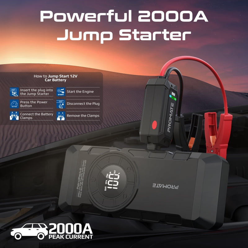 AUTOGEN 12V Car Jump Starter Con Compressore D'aria, 4000A Battery Booster Per Tutti I Benzina E