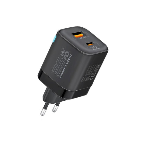 Ultra-Fast Dual Port AC Charger with 25W Power Delivery and QC 3.0