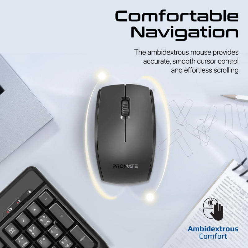 Ergonomic Wireless Multimedia Keyboard with Palm Rest and Ambidextrous Mouse