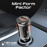 65W RapidCharge™ Transparent Mini Car Charger with Power Delivery & QC 3.0