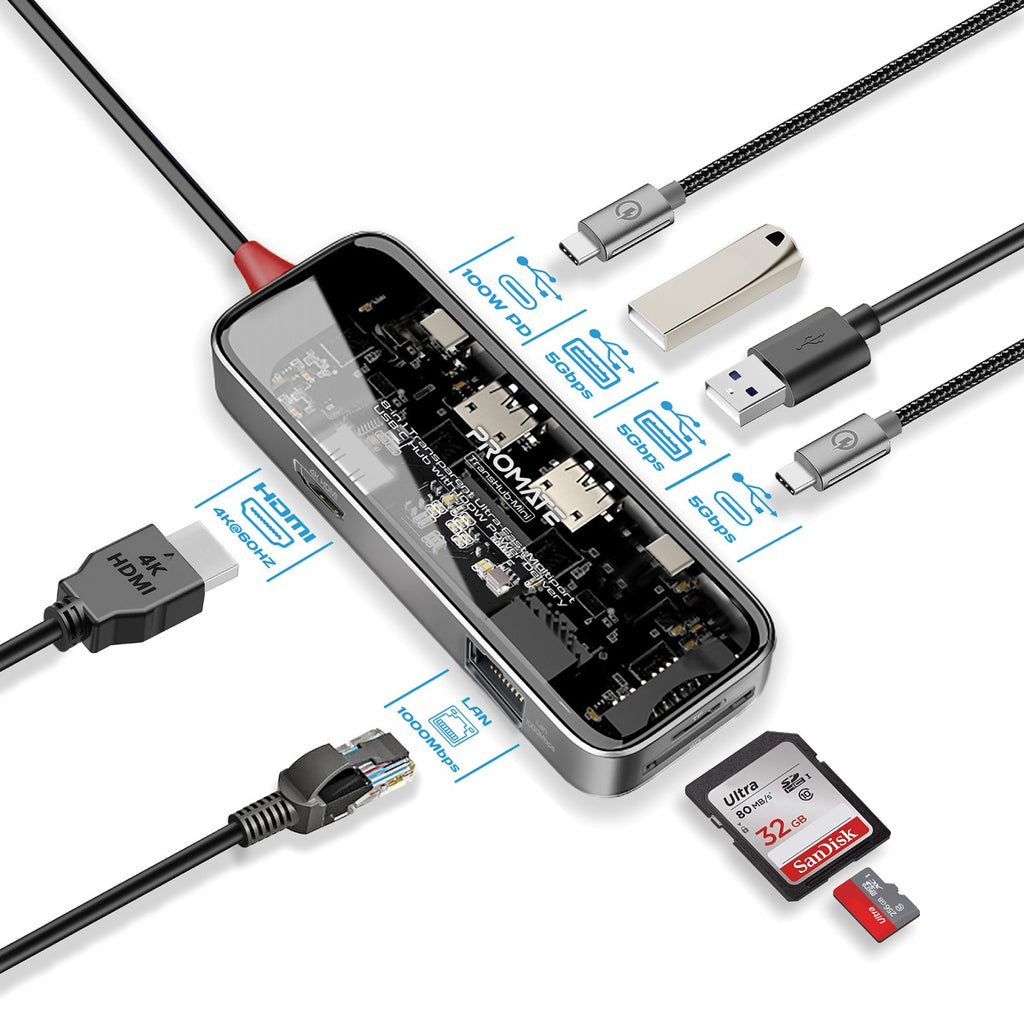8-in 1 Transparent Ultra-Fast Multiport USB-C Hub with 100W Power Deli ...