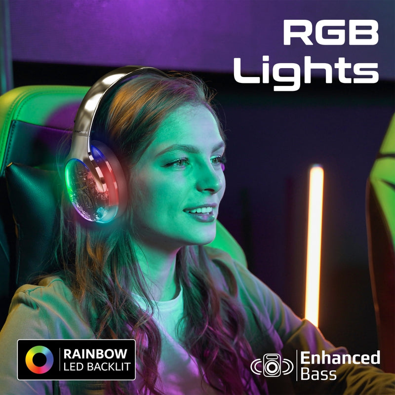 Active Noise Cancelling Hi-Fi Stereo Wireless Headphones with RGB Ligh ...