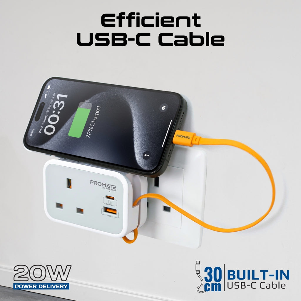 Multi-Function AC Socket Charger with Built-In 20W PD USB-C Cable ...
