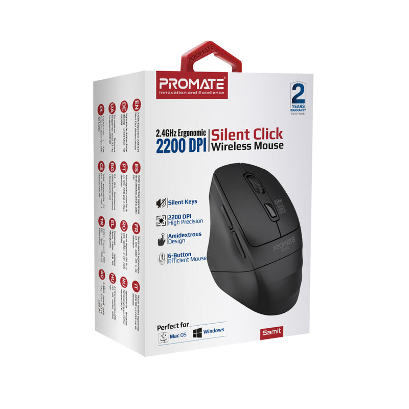 Samrt Mouse 2.4GHz Ergonomic 2200 DPI Silent Click Wireless Mouse – Promate ...