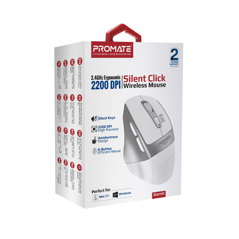 2.4GHz Ergonomic 2200 DPI Silent Click Wireless Mouse – Promate ...