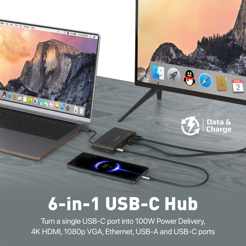 6-in-1 Highly Versatile USB-C Media Hub with 100W Power Delivery
