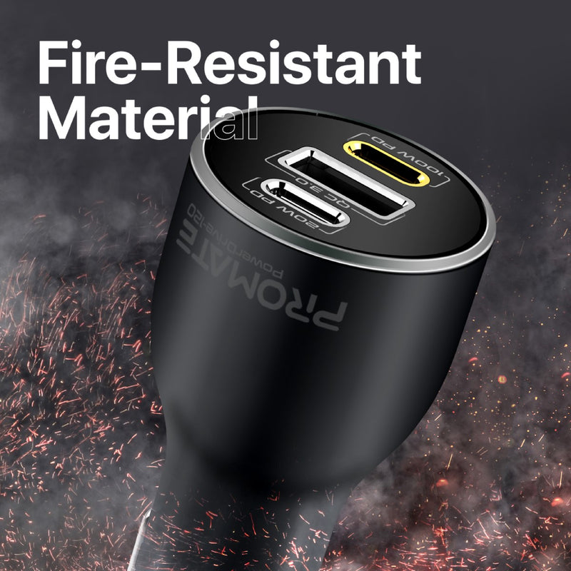 Promate 120 Box 120W RapidCharge™ Car Charger with Dual Power Delivery and Quick Charg ...