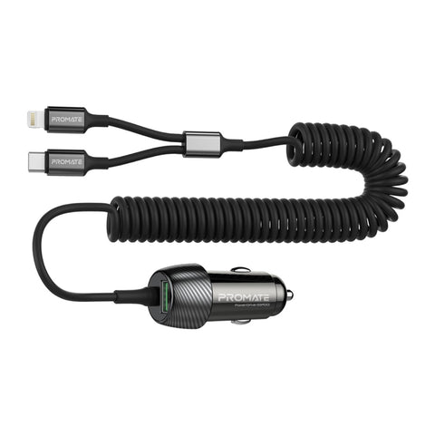33W Car Charger with Lightning Connector & USB-C Cable
