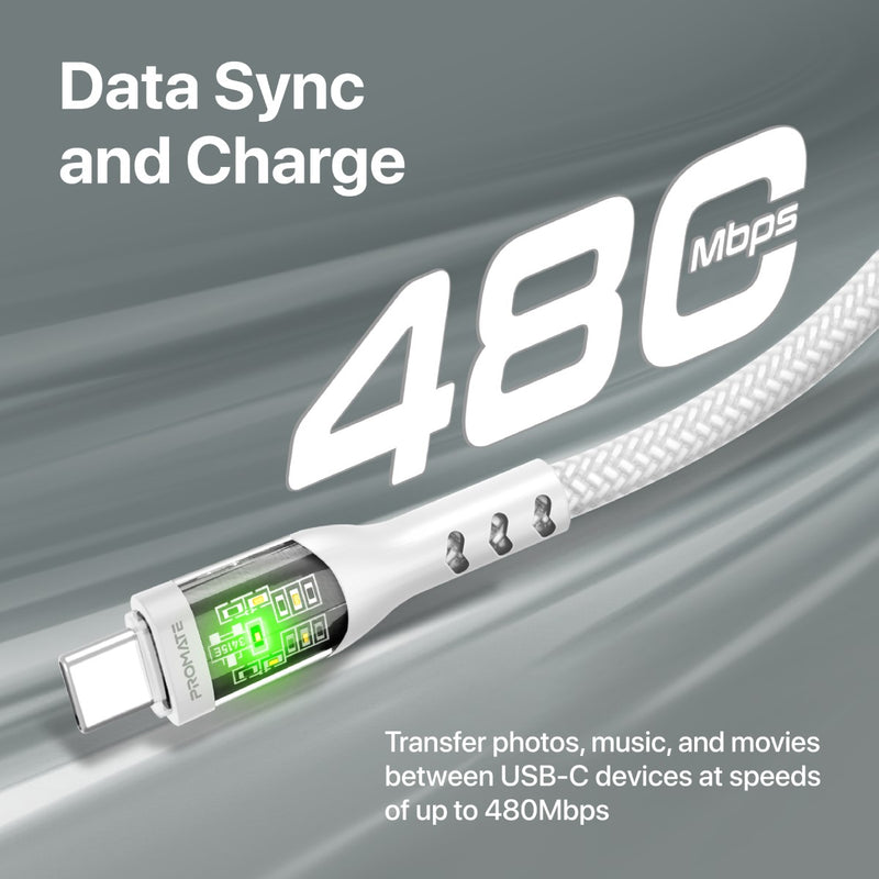 60W Power Delivery Ultra-Fast USB-C Cable with Transparent Shells ...