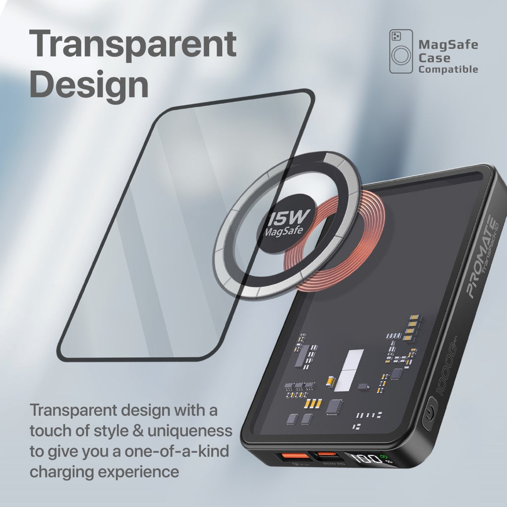Transparent 15W MagSafe wireless charging power bank – Promate Technologies