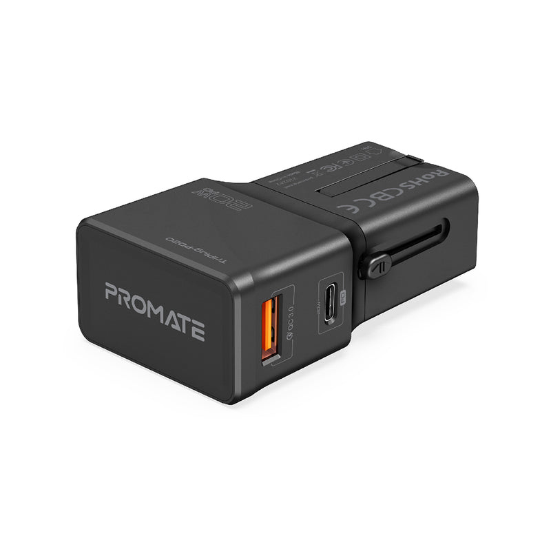 Triplug Sleek Universal Travel Adapter with 20W Power Delivery & Quick Charge ...