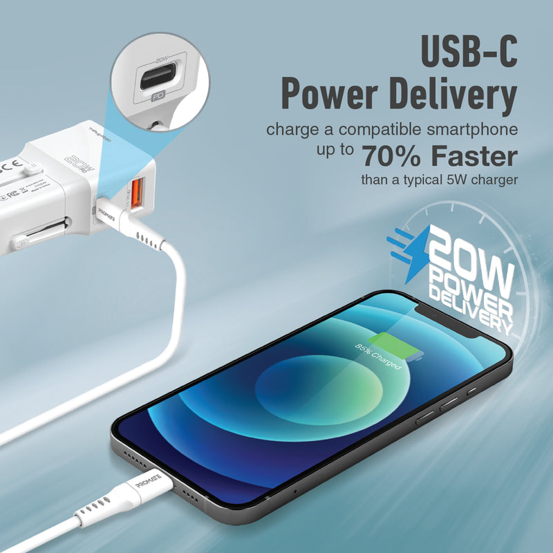 Triplug Sleek Universal Travel Adapter with 20W Power Delivery & Quick Charge ...