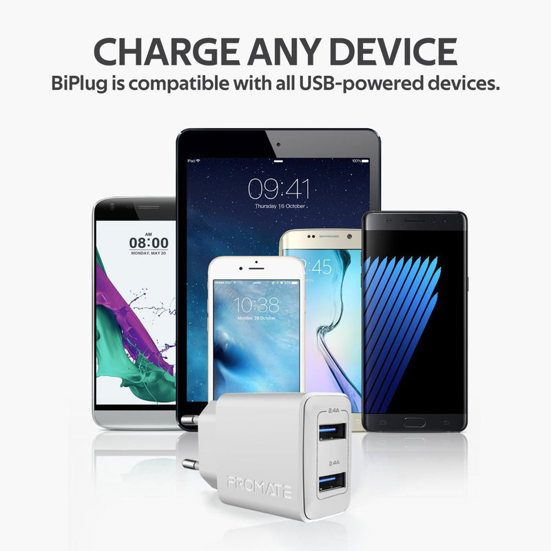 Biplug Evolution Line 12W Wall Charger with Dual USB Ports – Promate Technologies
