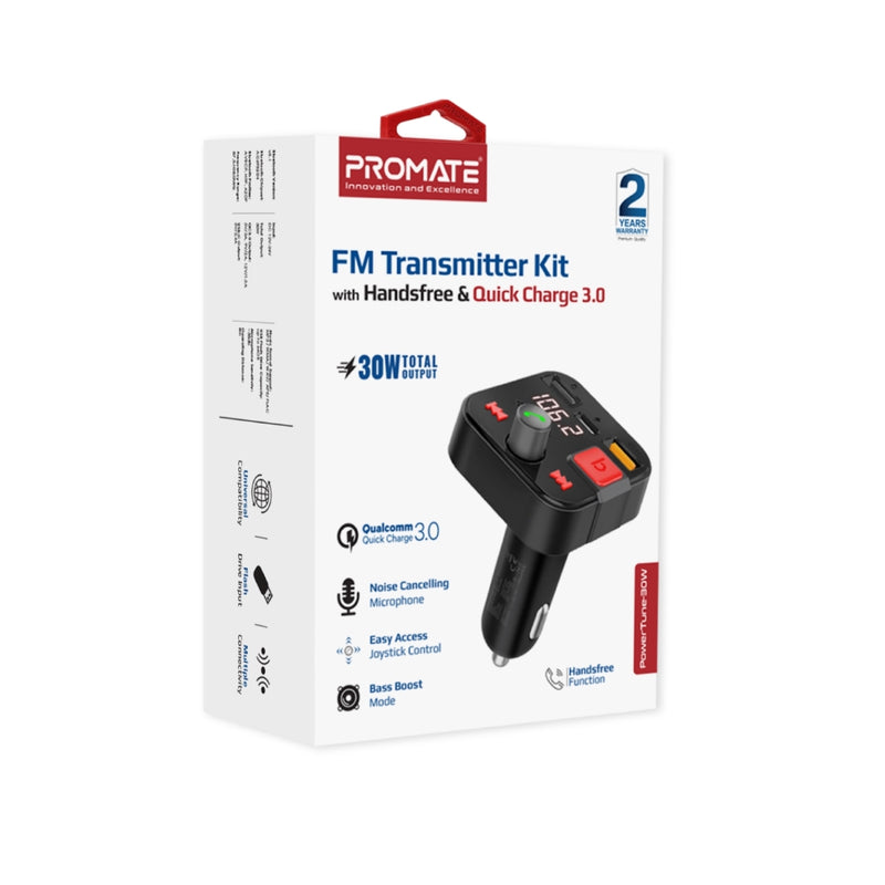 FM Transmitter Kit with Handsfree & Quick Charge 3.0 – Promate Technologies
