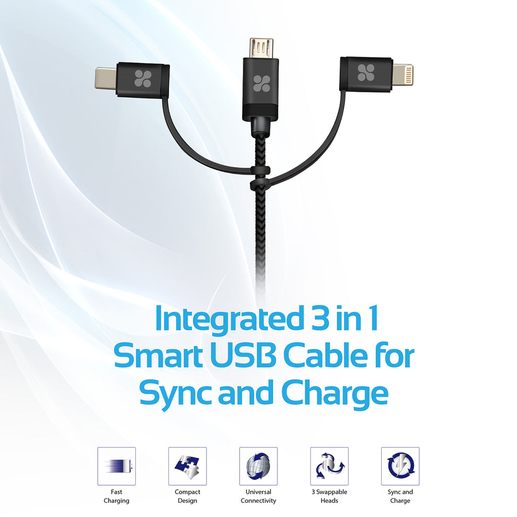 Apple MFi Trio-ended Charge and Sync Cable with Lightning, Type-C, and ...